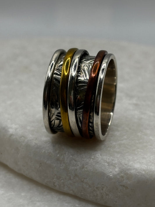 925 Sterling Silver Fidget Spinner Ring - UK Size N