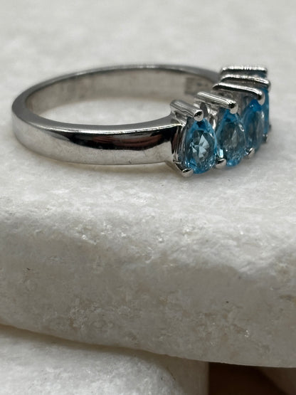 925 Sterling Silver Blue Topaz Five Piece Half Eternity Band Ring - Size O