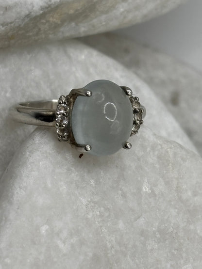 925 Sterling Silver Blue Chalcedony and White Topaz Cabochon Ring - Size O
