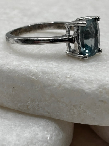 925 Sterling Silver Green Mint Tourmaline Faceted Ring - Size O