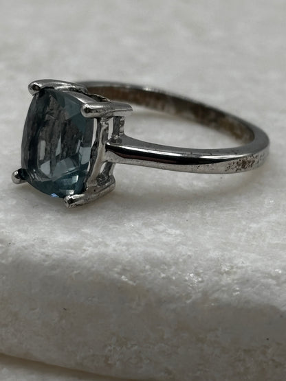 925 Sterling Silver Green Mint Tourmaline Faceted Ring - Size O