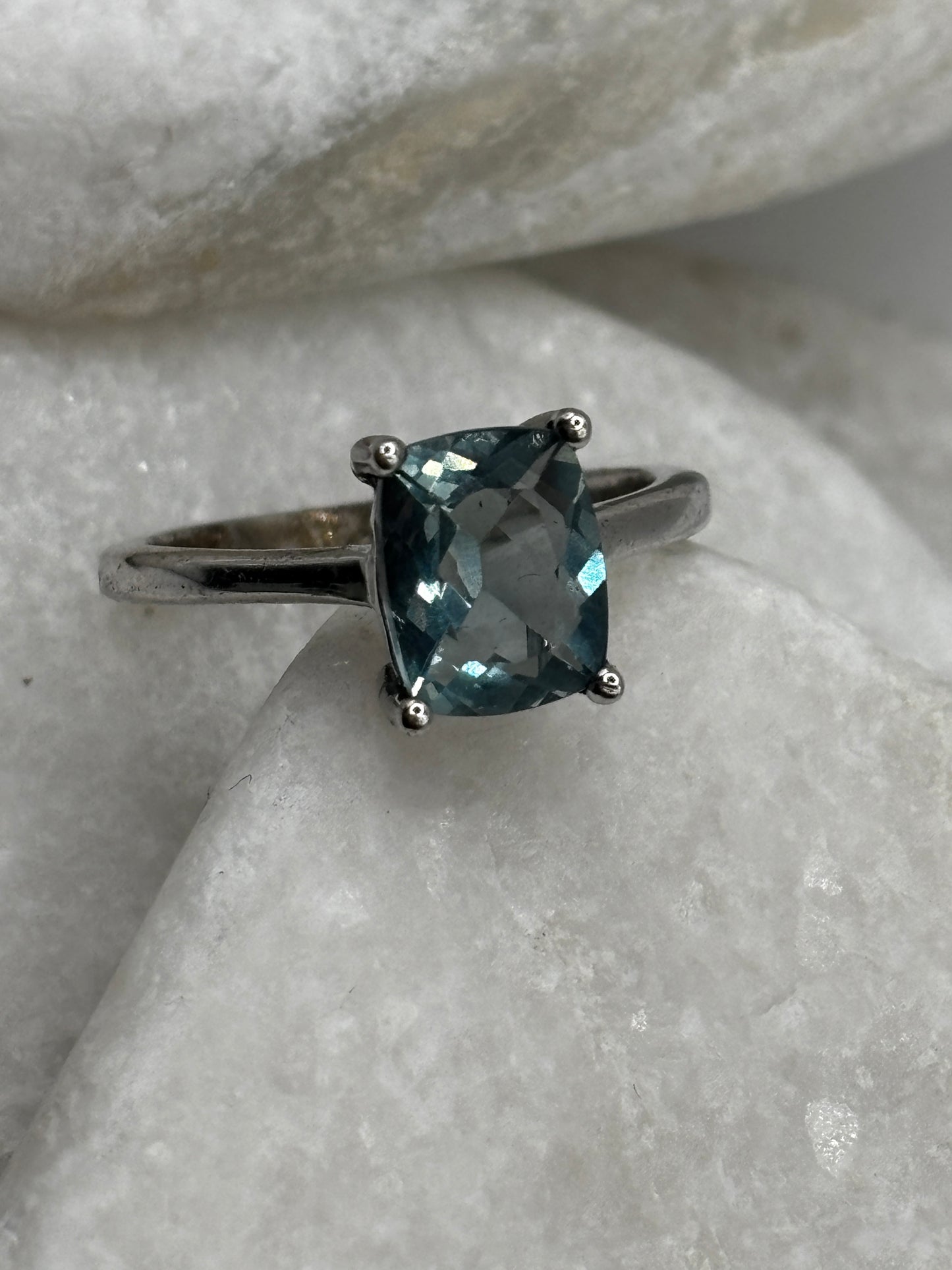 925 Sterling Silver Green Mint Tourmaline Faceted Ring - Size O