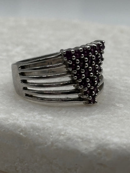 925 Sterling Silver Pink Tourmaline Multi Band Ring - Size O