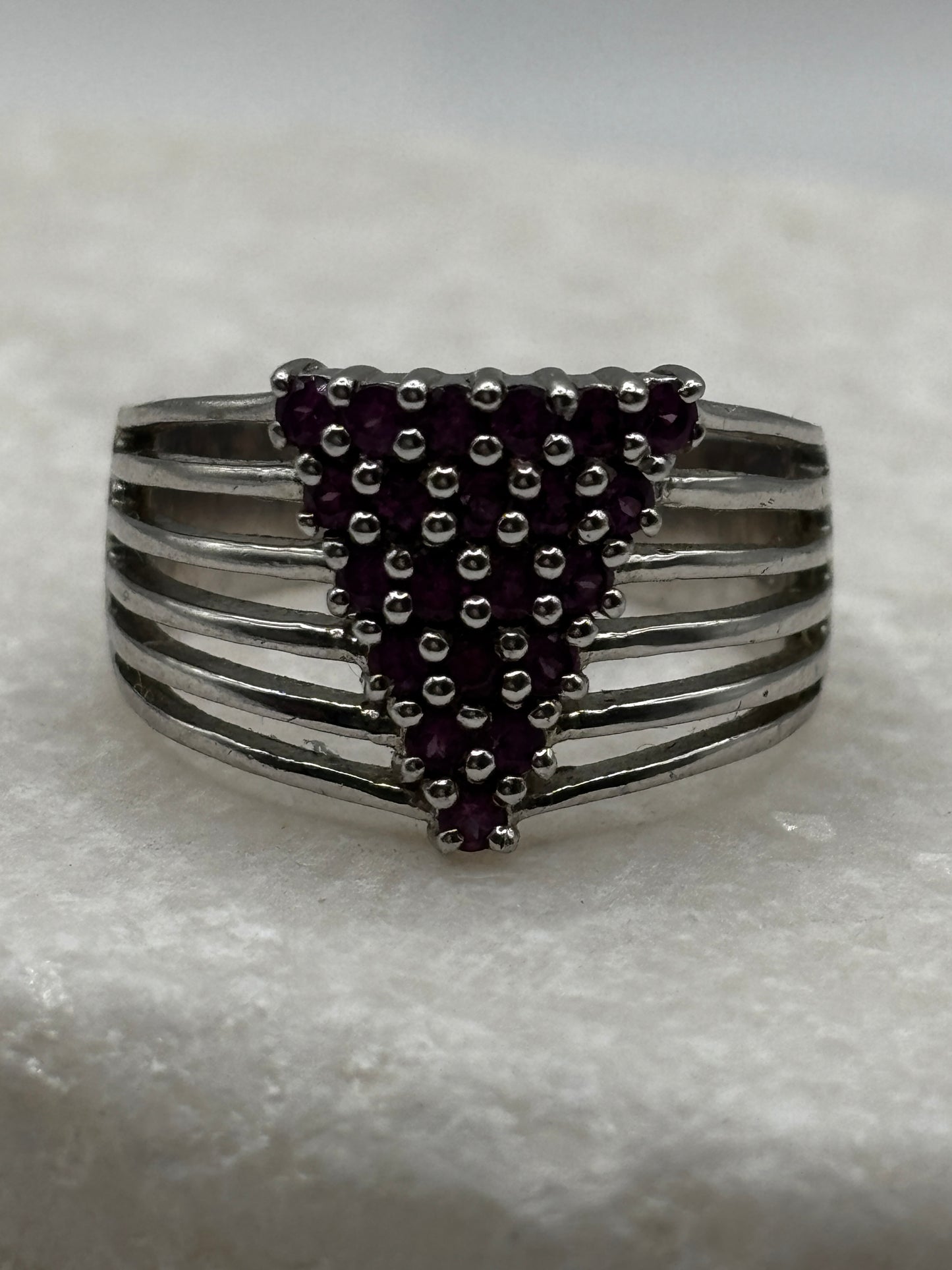 925 Sterling Silver Pink Tourmaline Multi Band Ring - Size O