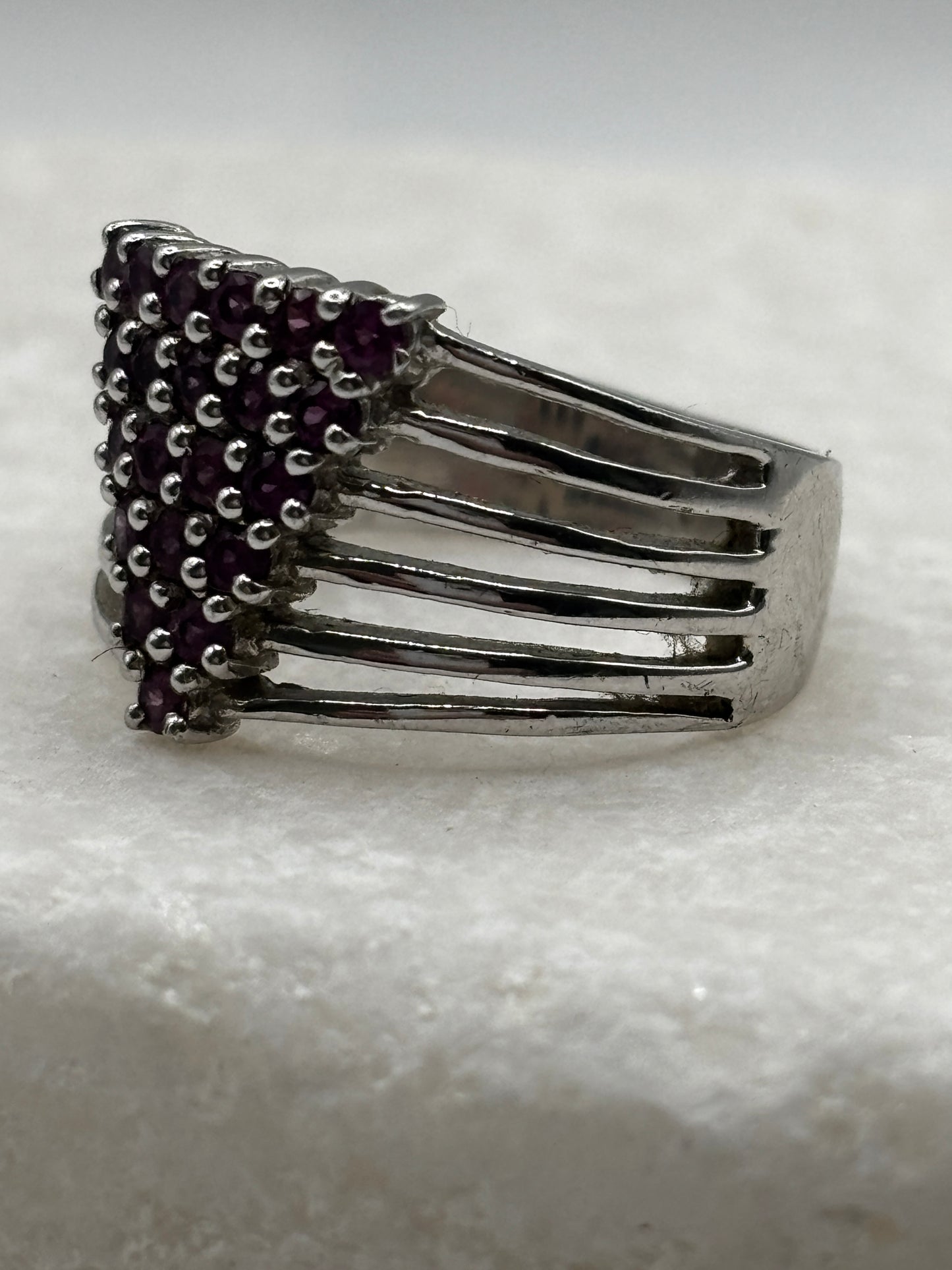 925 Sterling Silver Pink Tourmaline Multi Band Ring - Size O
