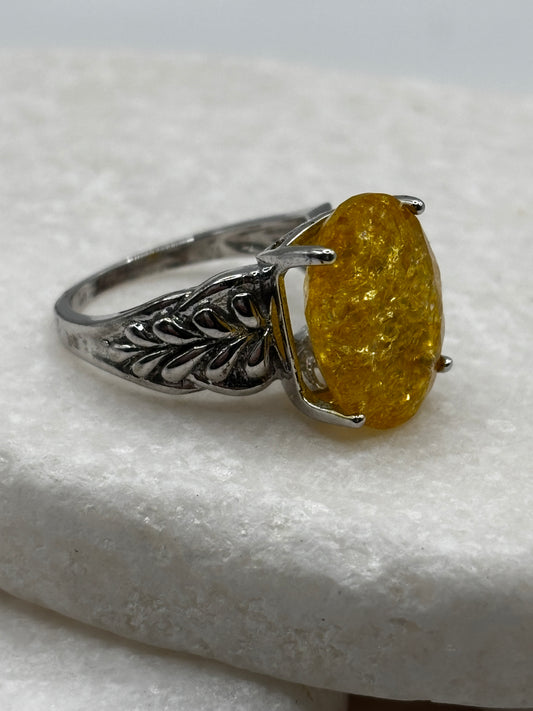 925 Sterling Silver Crackled Quartz Oval Ring - Size O
