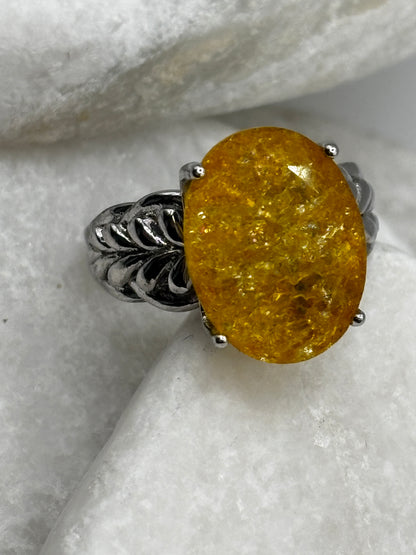 925 Sterling Silver Crackled Quartz Oval Ring - Size O
