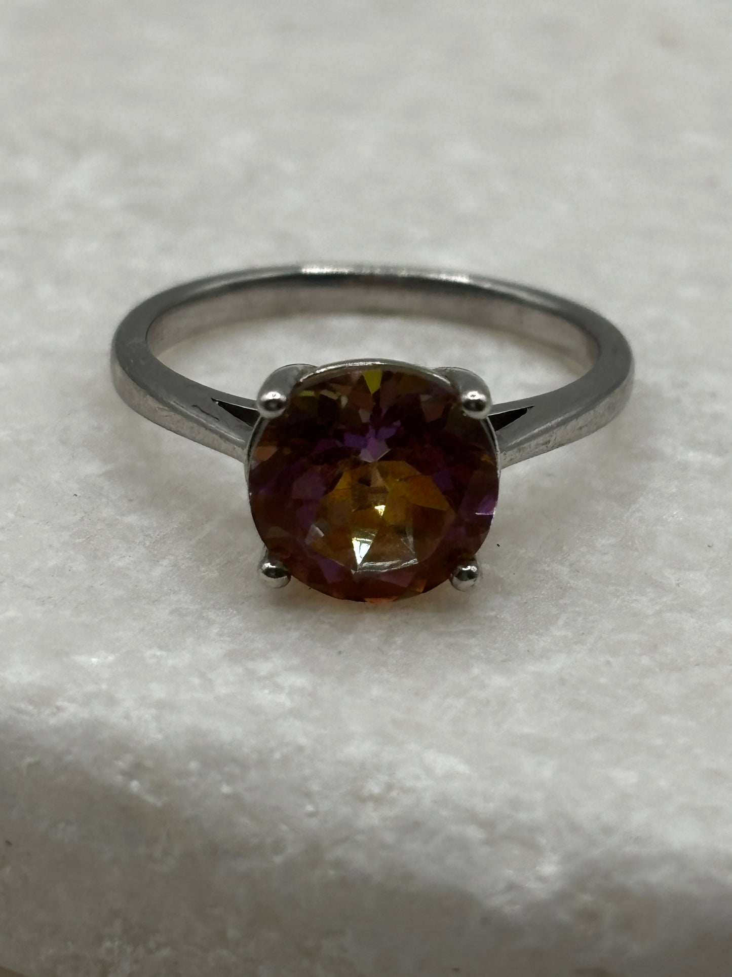 925 Sterling Silver Rainbow Quartz Solitaire Ring - Size O