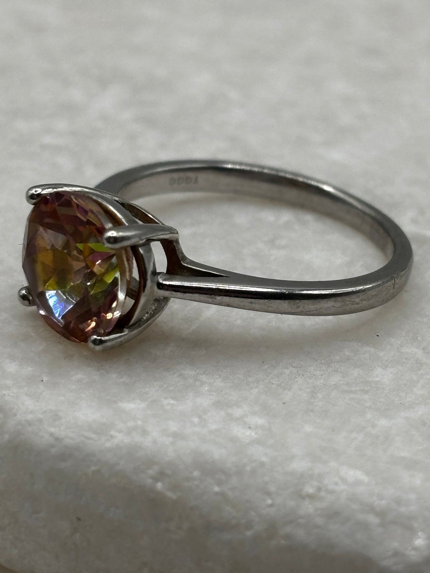 925 Sterling Silver Rainbow Quartz Solitaire Ring - Size O