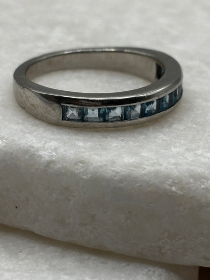 925 Sterling Silver Channel Set Blue Topaz Band Ring - Size O