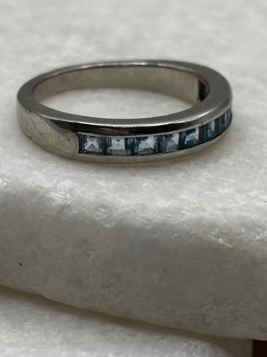 925 Sterling Silver Channel Set Blue Topaz Band Ring - Size O
