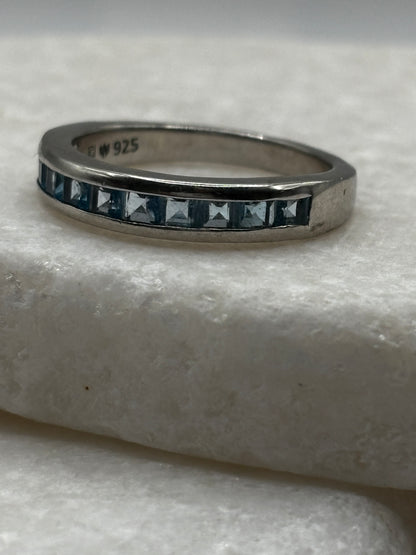 925 Sterling Silver Channel Set Blue Topaz Band Ring - Size O