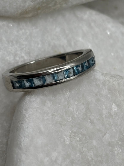925 Sterling Silver Channel Set Blue Topaz Band Ring - Size O