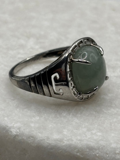 Vintage 925 Sterling Silver Round Jade Ring - Size O