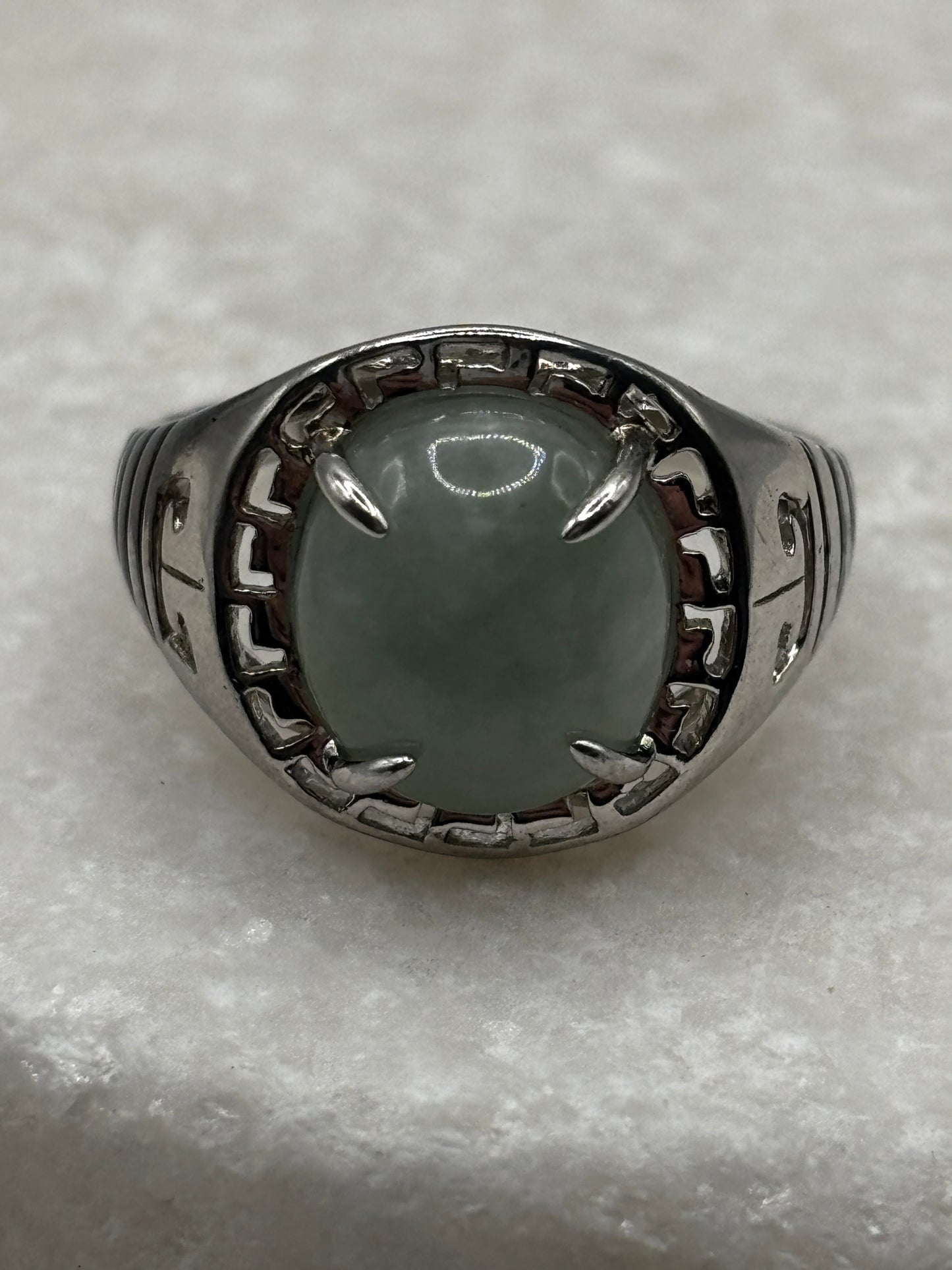Vintage 925 Sterling Silver Round Jade Ring - Size O