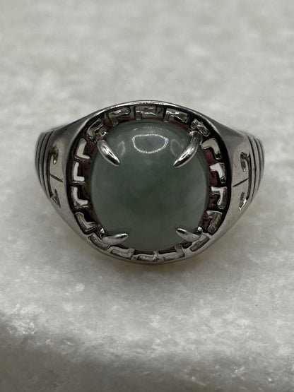 Vintage 925 Sterling Silver Round Jade Ring - Size O