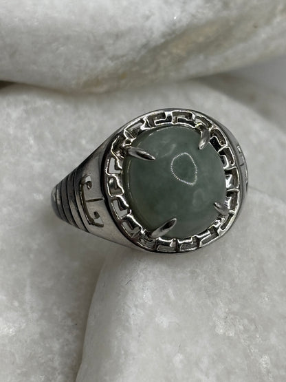 Vintage 925 Sterling Silver Round Jade Ring - Size O