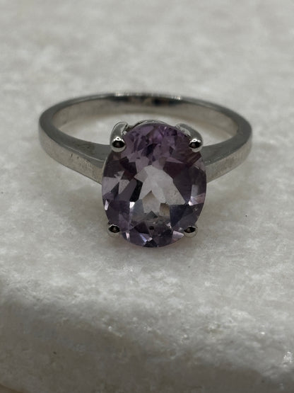 925 Sterling Silver Oval Amethyst Ring - Size O