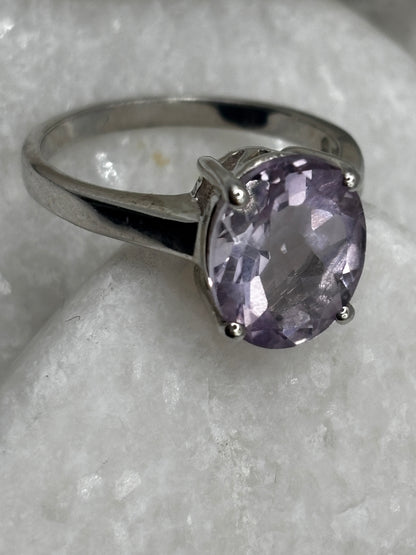 925 Sterling Silver Oval Amethyst Ring - Size O