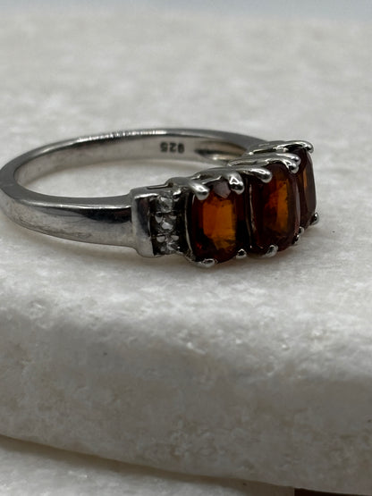 925 Sterling Silver Madeira Garnet and White Topaz Band Ring - Size O