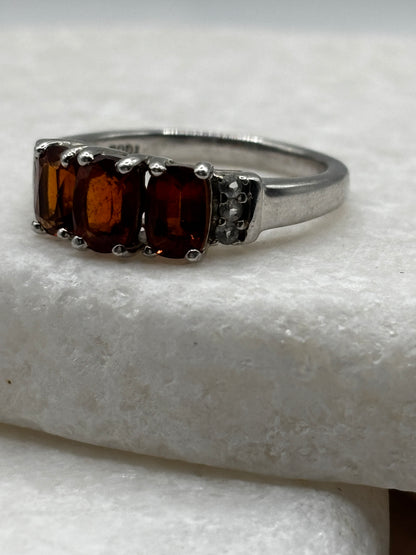 925 Sterling Silver Madeira Garnet and White Topaz Band Ring - Size O