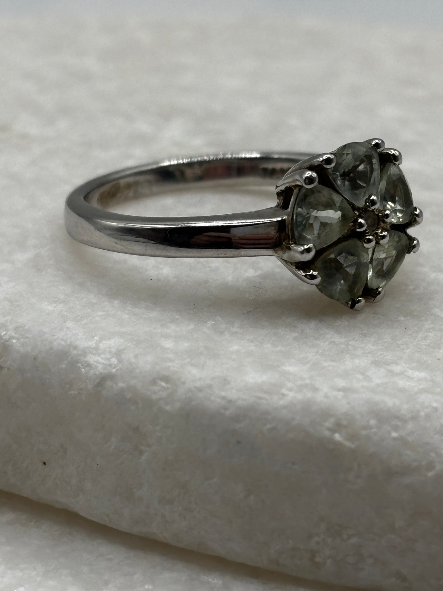 925 Sterling Silver Moldavite Floral Ring - Size O