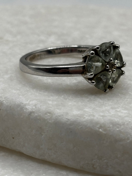 925 Sterling Silver Moldavite Floral Ring - Size O