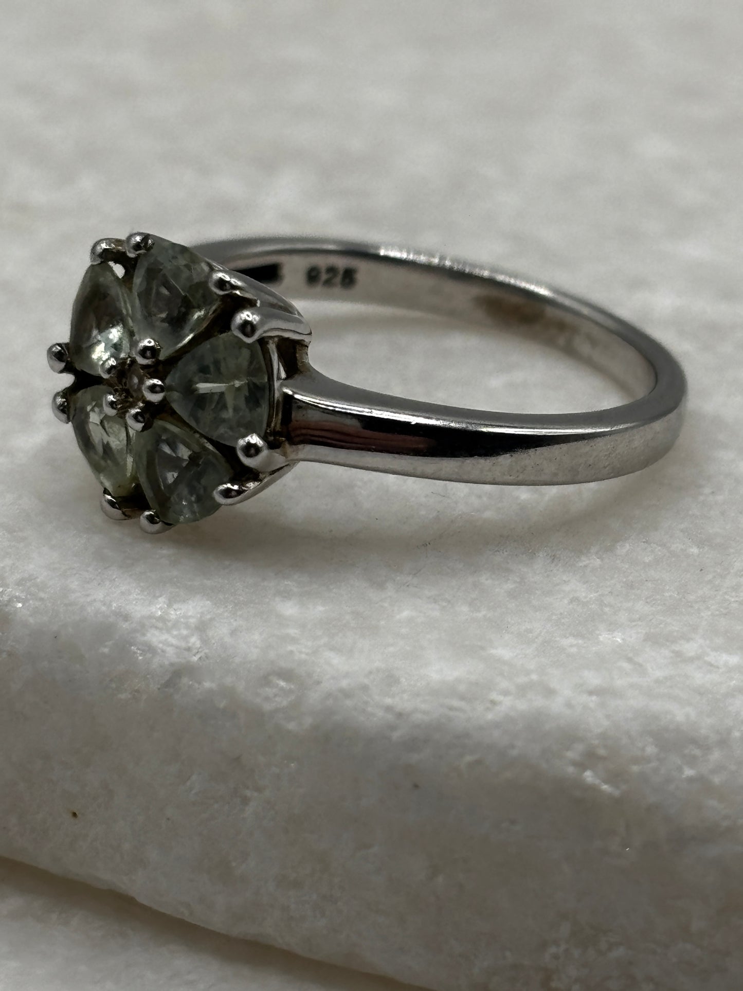 925 Sterling Silver Moldavite Floral Ring - Size O
