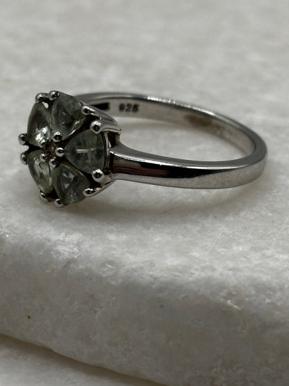 925 Sterling Silver Moldavite Floral Ring - Size O