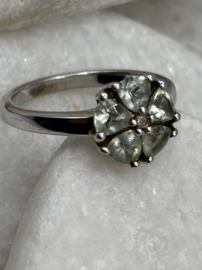 925 Sterling Silver Moldavite Floral Ring - Size O