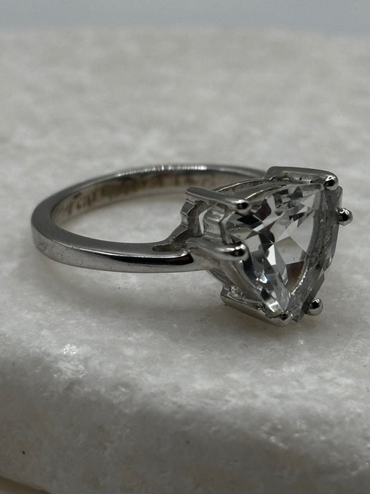 Vintage 925 Sterling Silver Triangle Quartz Ring - Size O
