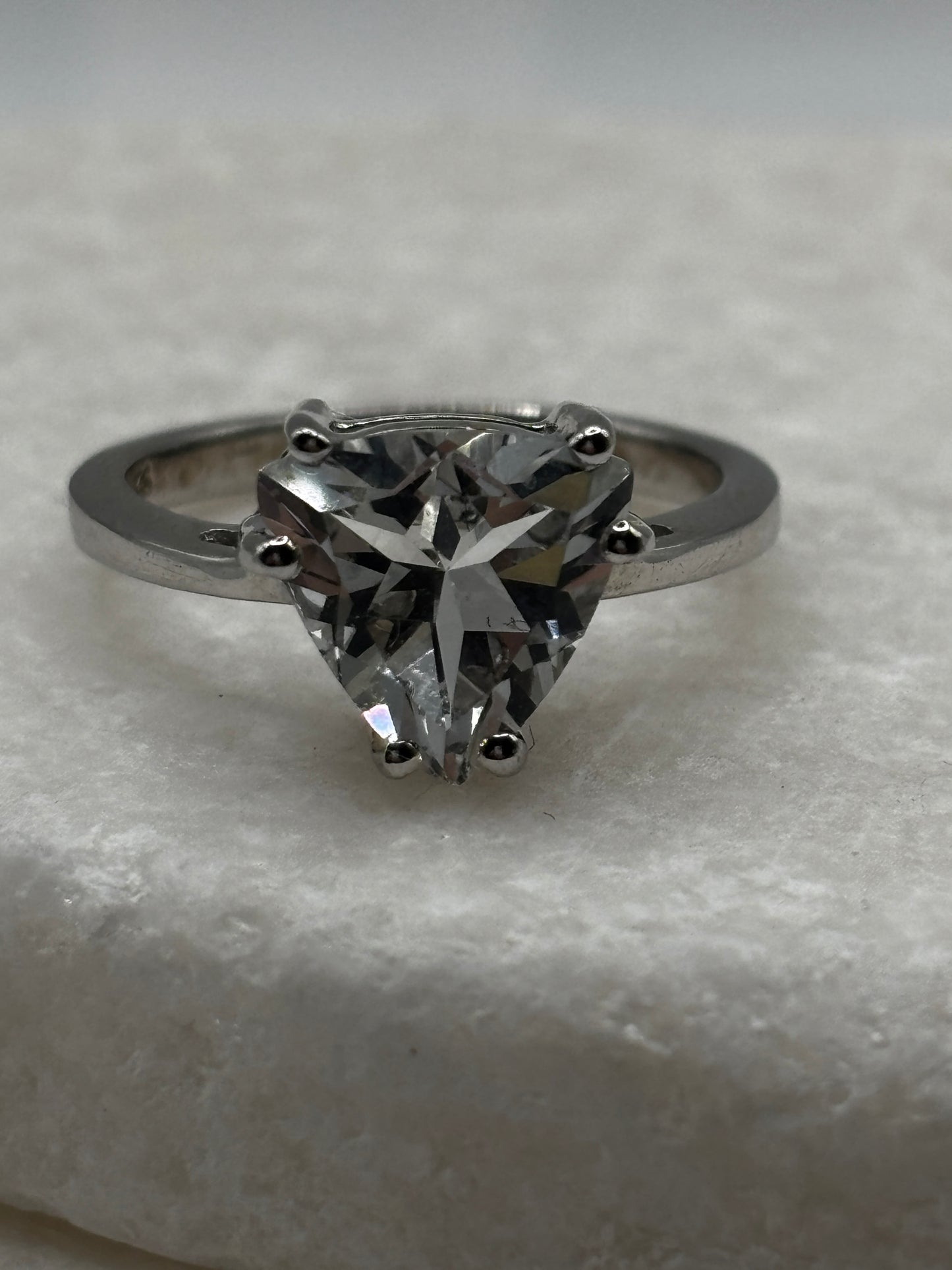 Vintage 925 Sterling Silver Triangle Quartz Ring - Size O