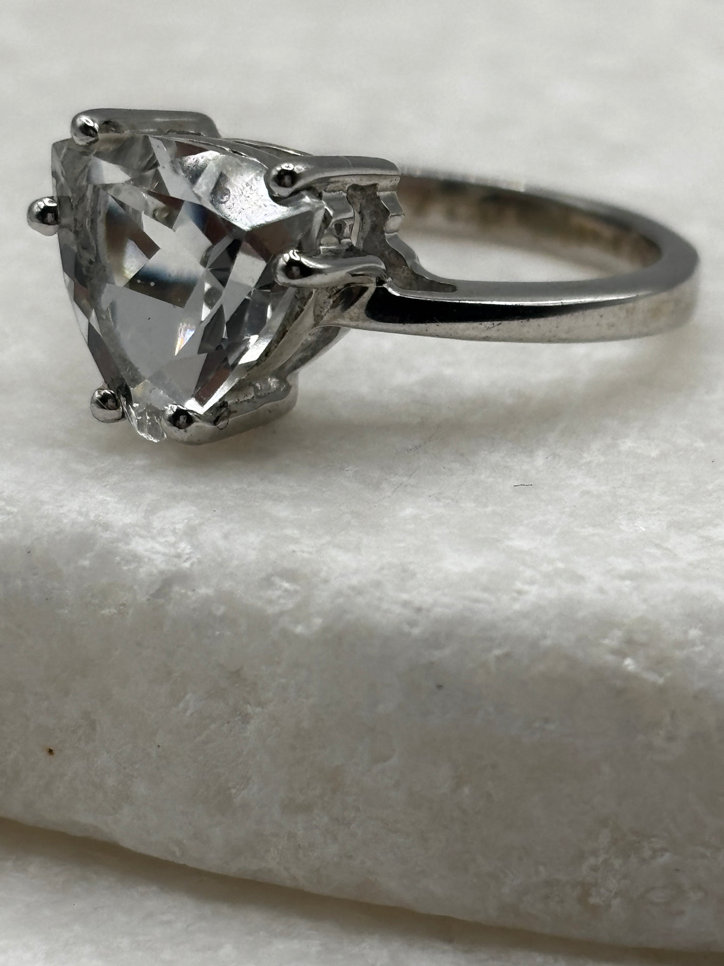 Vintage 925 Sterling Silver Triangle Quartz Ring - Size O
