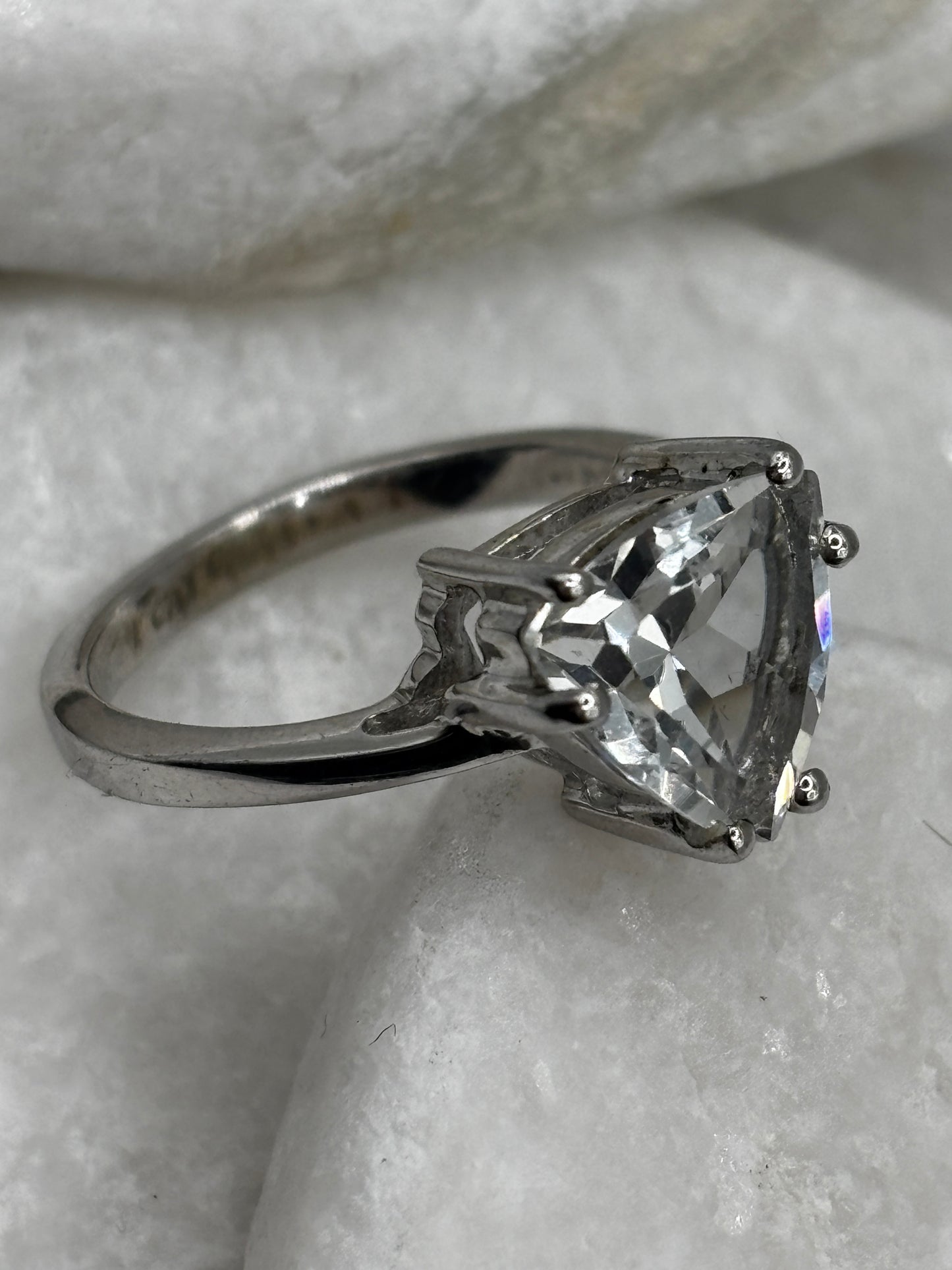 Vintage 925 Sterling Silver Triangle Quartz Ring - Size O