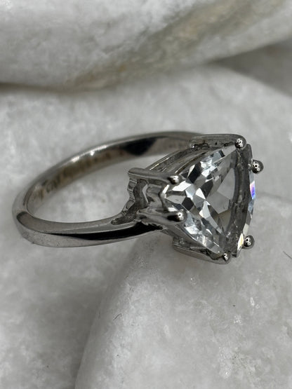 Vintage 925 Sterling Silver Triangle Quartz Ring - Size O