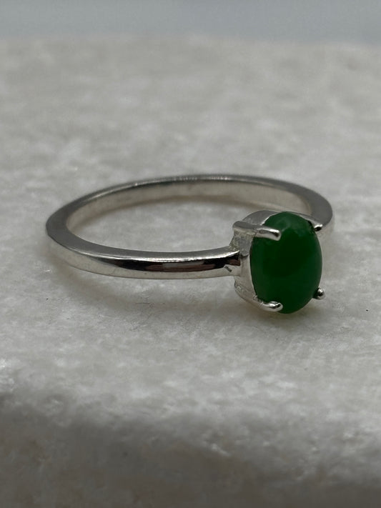 925 Sterling Silver Oval Jade Ring - Size O