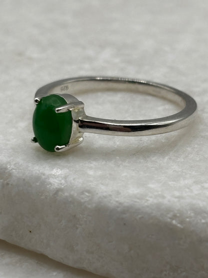 925 Sterling Silver Oval Jade Ring - Size O