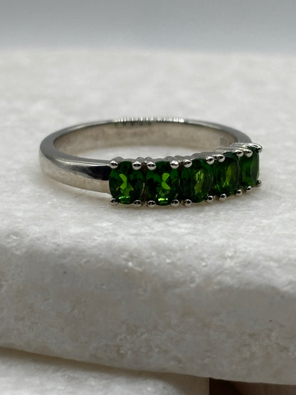 925 Sterling Silver Chrome Diopside 5 Stone Half Eternity Ring - Size O