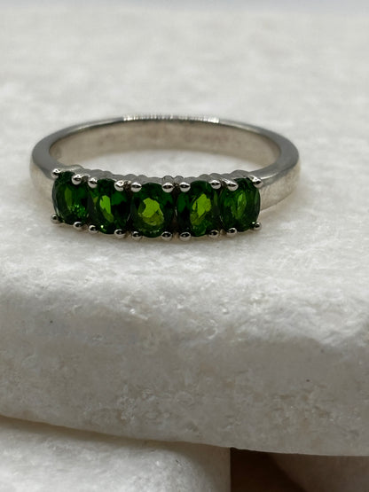 925 Sterling Silver Chrome Diopside 5 Stone Half Eternity Ring - Size O