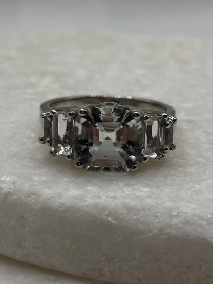 Vintage 925 Sterling Silver Clear Quartz Ring - Size O