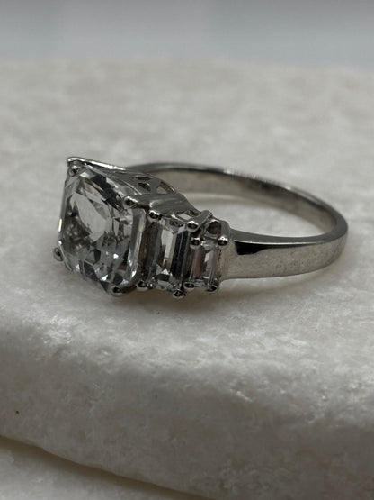 Vintage 925 Sterling Silver Clear Quartz Ring - Size O