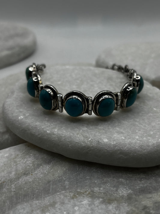 Vintage 925 Sterling Silver Oval Turquoise Bracelet