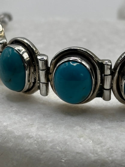 Vintage 925 Sterling Silver Oval Turquoise Bracelet