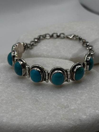 Vintage 925 Sterling Silver Oval Turquoise Bracelet