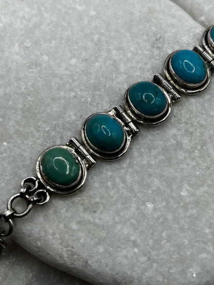 Vintage 925 Sterling Silver Oval Turquoise Bracelet