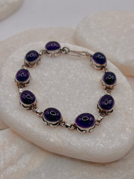 Vintage 925 Sterling Silver Amethyst Bracelet