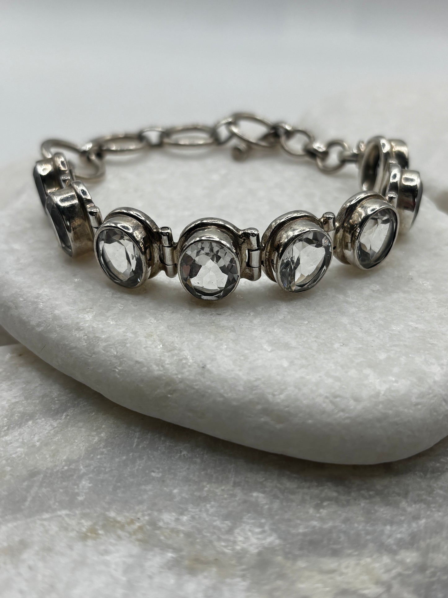 Vintage 925 Sterling Silver Clear Quartz Bracelet