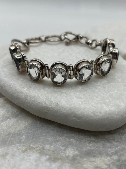 Vintage 925 Sterling Silver Clear Quartz Bracelet