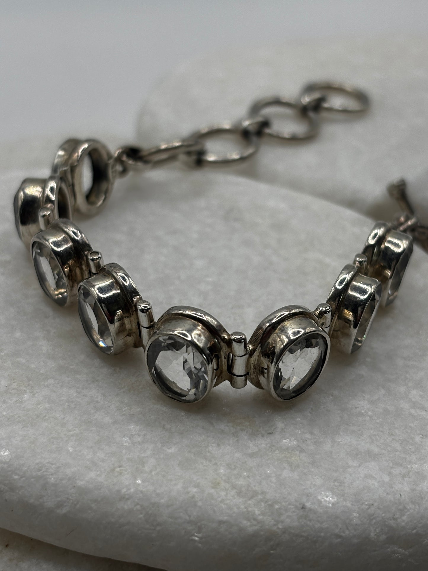 Vintage 925 Sterling Silver Clear Quartz Bracelet