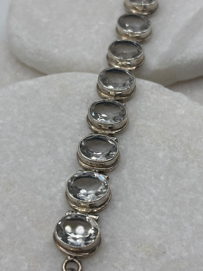Vintage 925 Sterling Silver Clear Quartz Bracelet